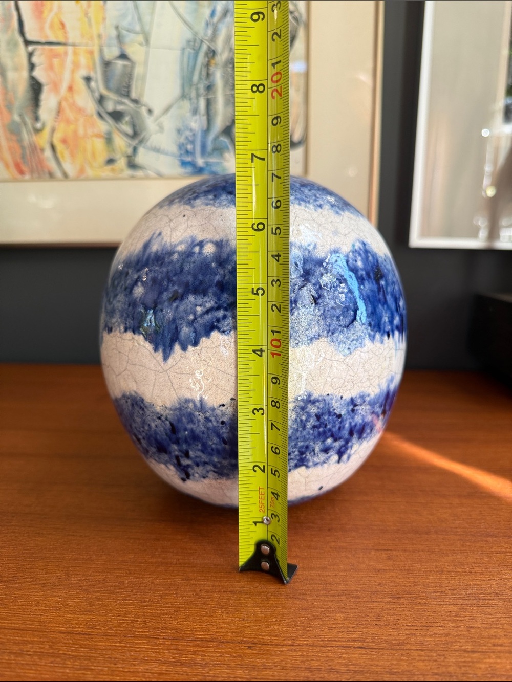 Hand Crafted Indigo and Ivory Ceramic Sphere - Picture 10 of 10